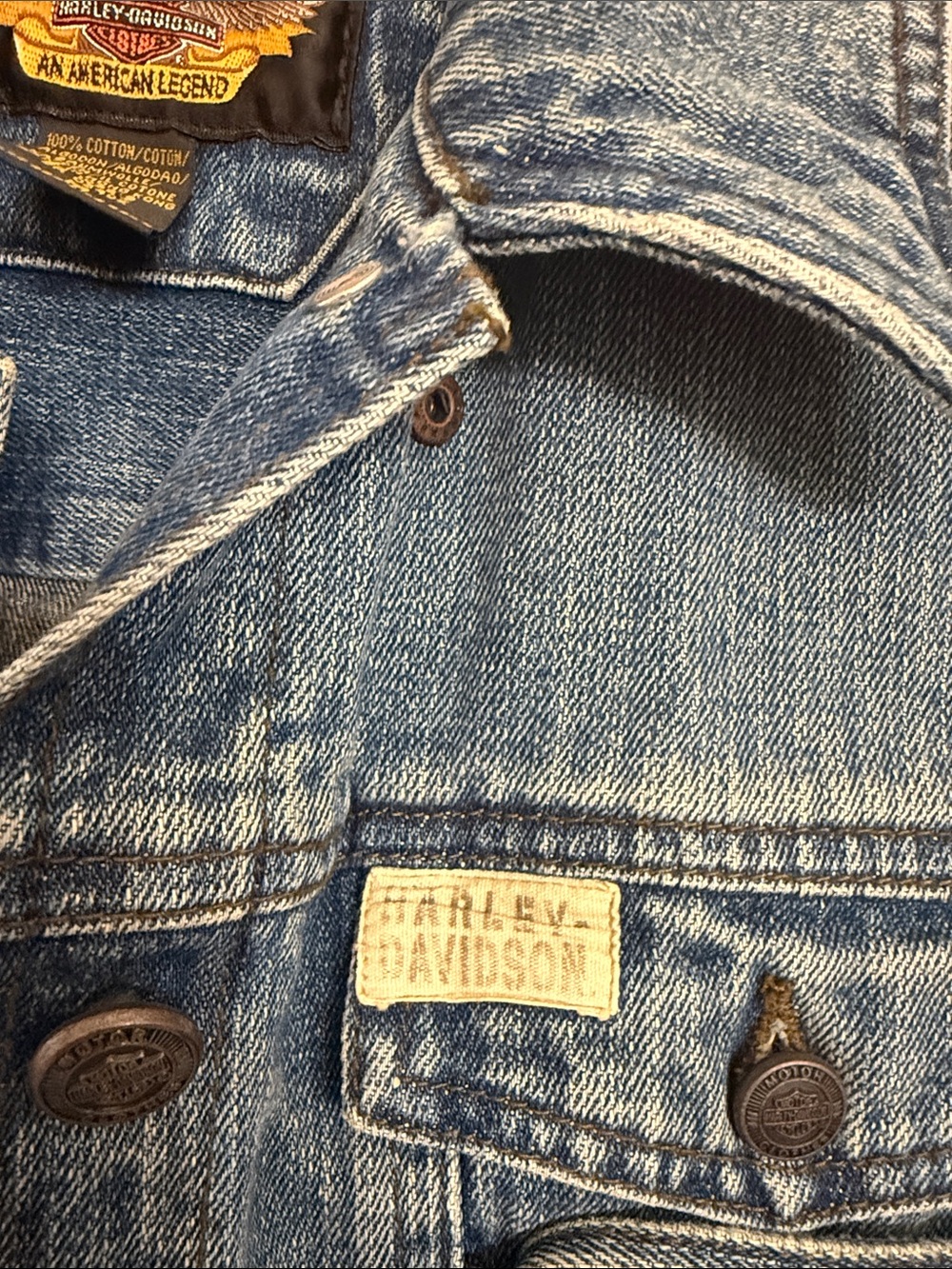 Harley-Davidson Blue Denim Jean Jacket with Lace-Up Sides - Picture 3 of 4